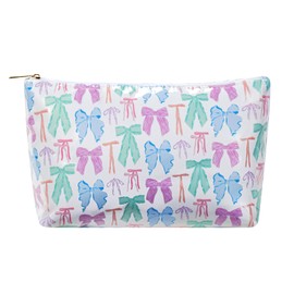 Large Waterproof Travel Sunscreen Makeup Bag with Bow,Aesthetic PVC Toiletry Bag,Coquette Beach Cosmetic Bag Organizer,Cute Preppy Travel Accessories Essentials for Women and Girls (Colorful Bow)