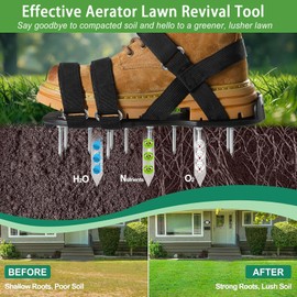 KAIYOCA Lawn Aerator Shoes, Grass Aerator Shoes for Self Levelling Floor with 2pcs Metal Shovel, Upgrade Adjustable X-cross Hook Loop Straps, Spike Shoes Soil Aerator Tool for Yard Patio Lawn Garden