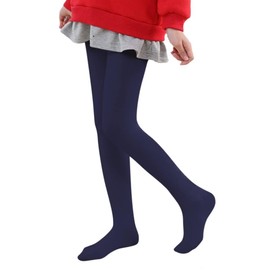Girls Winter Tights Thick Fleece Lined Strechy Soft Pantyhose School Uniform (Navy, 6-8 Years)