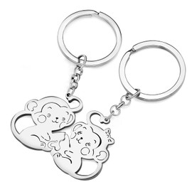 WEVENI Cute Monkey Gifts Stainless Steel Couple Monkeys Keychain Ring Ape Orangutan Gorilla Accessories for Women Girls, Couple Silver, 44mm x 53mm