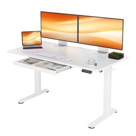 YDN Standing Desk with Drawers, 55 x 24 Inch White Standing Desks Electric Adjustable Height Desk for Computer Workstations, White