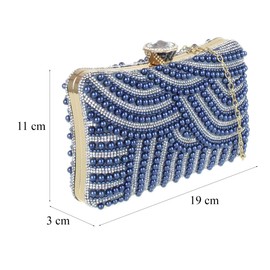 Girly Handbags Womens Diamante Beaded Hard Case Clutch Bag Medium Navy