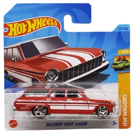 Hot Wheels - '64 Chevy Nova Wagon - HW Wagons 3/5 - HKH70 - Short Card - GM - Red - Mattel 2023 - 1:64