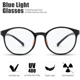 Kids Blue Light Blocking Glasses Silicone Flexible TR-90 Frame, Computer Gaming TV Phone Glasses for Boys Girls Age 3-14 (3-12 yr-Old, B0301 Black)