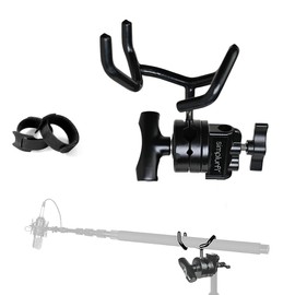Simplurfi Microphone Boom Pole Mounting Kit with Cradle and 2.5-inch Grip Head - Sturdy Metal Holder for C-Stands and Mic Stands - Audio Recording and Boompole Support - black