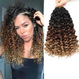 Pre looped Gogo Curl Crochet Hair 10 Inch 8 Packs Pre twisted Short Curly Crochet Hair for Black Women Ocean Wave Braiding Hair Water Wave Deep Braiding Hair (10 inch 1B/30/27)