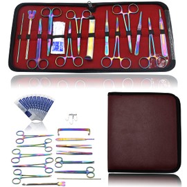 OdontoMed2011® Advanced Anatomy Kit | Premium Stainless Steel Multi Titanium Rainbow Color | 24 Pcs Tools Set with Scalpel Knife Handle for Medic Students | Included in Case ODM