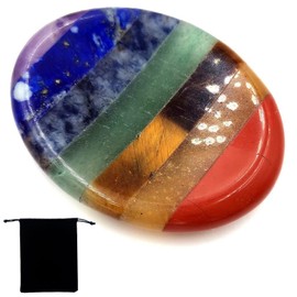 7 Chakra Thumb Worry Stone, Healing Crystal for Anxiety Relief- Cha Gifts for Women, Polished Crystal Gemstone Thumb Stone,Balance Your Energy Centers