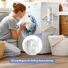 FODIENS Magnetic Hanger Holder for Laundry Room, Space-Saving Hanger Organizer for Washing Machine Dryer, Fits Velvet Wire Plastic Wooden Hangers (1, White)