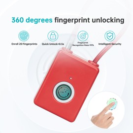 LELEEN Fingerprint Padlock, Fingerprint Locker Lock for Gym School Locker, Smart Biometric Thumbprint Padlock Keyless Rechargeable Fingerprint Cable Lock for Backpacks, Luggage, Suitcase (Red)