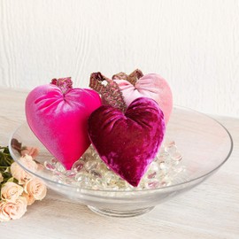 Velvet Heart Decor, Set of 3, Mother's Day, Blush Pink Heart, Tiered Tray Decor, Berry Heart Nursery Wall hanging Decor Baby Girl Shower Centerpiece Bowl Filler (Luxe Berry, Hot Pink, and Rose)