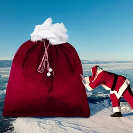 Shappy 5.9 x 4.9 ft Giant Velvet Santa Gift Sack Extra Large Christmas Santa Gift Bags with Drawstring Jumbo Reusable Christmas Bags Gift Wrapping for Large Gifts Bike TV(Bright Red, 59 x 71 Inch)