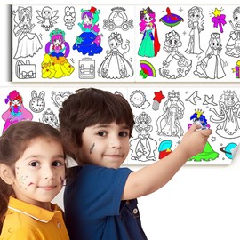 Jumbo Coloring Paper Roll for Kids, Toddler Drawing Paper Roll, Squeaky Clean Sticky Wall Painting Stickers Set for Edu Gift, 120 * 11.8 Inch (Cute Princess)