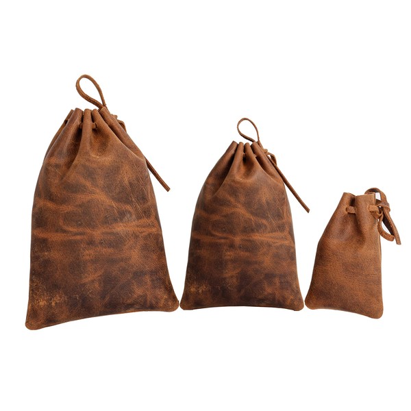 Leather Drawstring Pouch multipurpose Medieval coin waist bag (Vintage Brown,