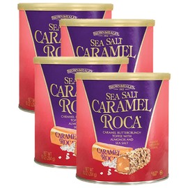 Almond Roca Pack of 4 Sea Salt Caramel Canisters - 10oz Individually Wrapped Candy - Caramel Buttercrunch Toffee - Gluten Free, Kosher, Chocolate