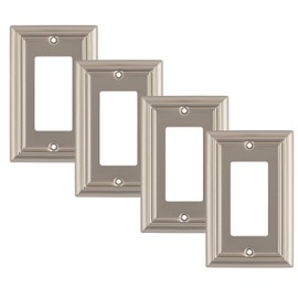 Pack of 4 Wall Plate Outlet Switch Covers by SleekLighting | Decorative Satin Nickel | Variety of Styles: Decorator/Duplex/Toggle / & Combo | Size: 1 Gang Decorator