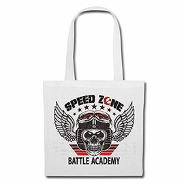 Tasche Umhängetasche SPEED ZONE SKULL BIKERSHIRT GOTHIC BIKE CLUB MC MOTORCYCLE CHOPPER CUSTOM MOTORRAD MOTORRADTREFFEN CLUB TREFFEN Einkaufstasche Schulbeutel Turnbeutel in Weiß