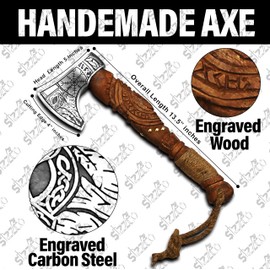 SIZZCO Custom Gift Forged Carbon Steel Viking Style Axe Bearded Axe with Rose Wood Shaft Tomahawk - Real Hatchet, Best Gift for Anniversary, Valentine's Day, Birthday, Premium Leather Sheath