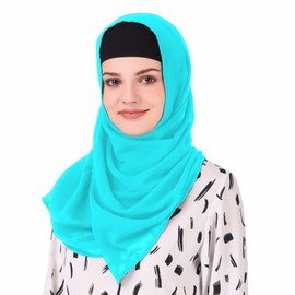 MyBatua Pañuelo largo de hiyab en transpirable suave Georgette Head Wrap 50x180 cm HJ-020, Turquesa, Talla única