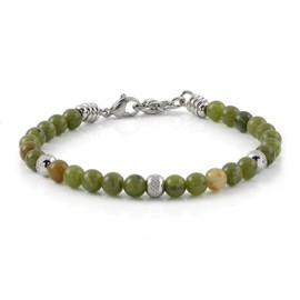 10:10 Stainless Steel Bracelet and 6 mm Natural Jade Stones Bracelet for Men and Women Adjustable Bracelet Made in Italy, Stainless Steel, Jade