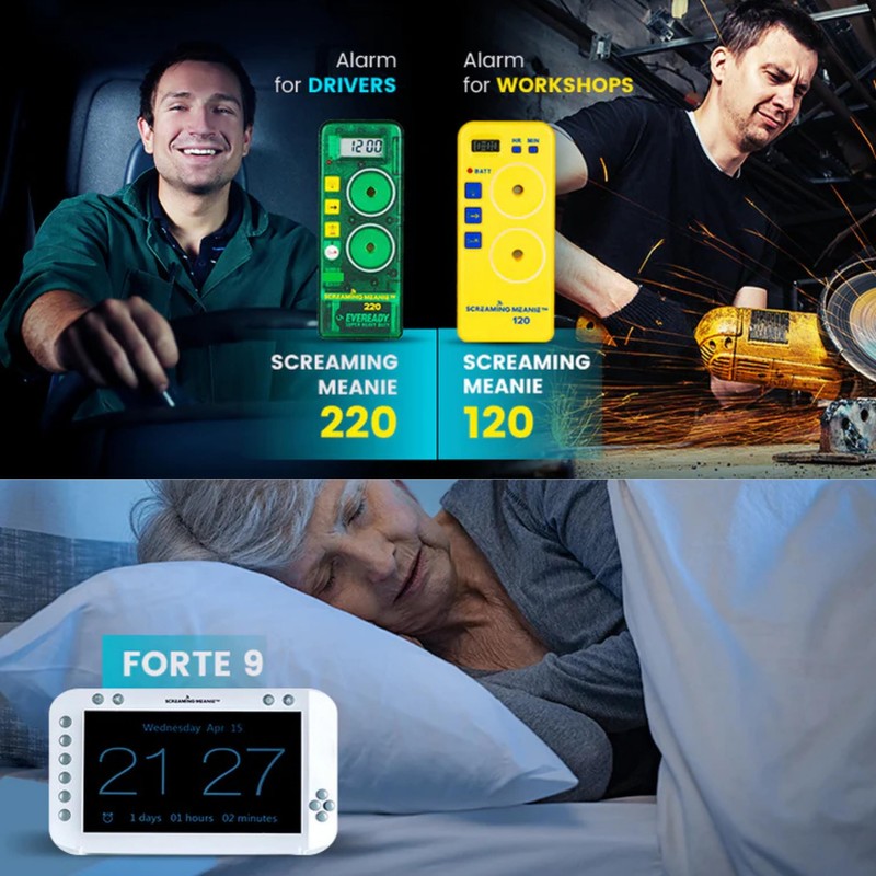 Screaming Meanie 220 Alarm Clock and Timer, Extremely Loud for