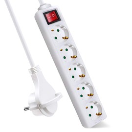 ExtraStar power strip 5-fold (multiple socket outlet with Save Energy switch for power saving, cable 5m, IP20, child safety lock, flat plug) 16A, 3680W, White