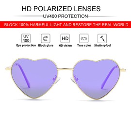 JOVAKIT Polarized Heart Sunglasses for Women Fashion Lovely Style Metal Frame UV400 Protection Lens (Gold/Purple Mirror)