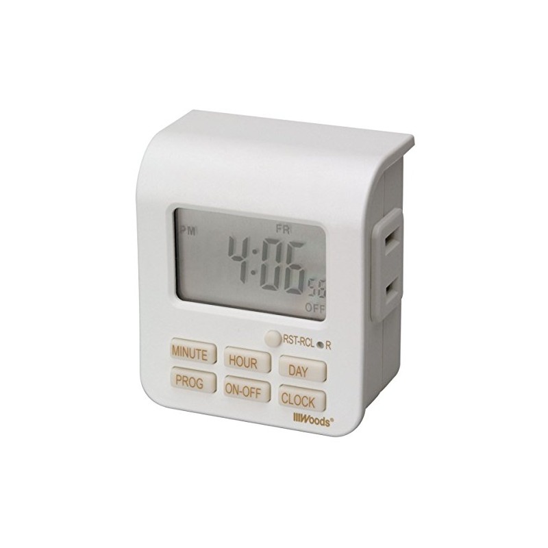 Woods 50008 Indoor 7-Day Digital Plug-in Timer; 1 Polarized Outlet;