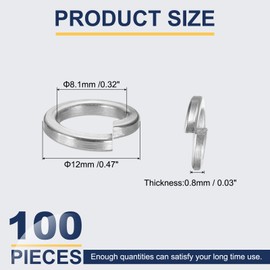 sourcing map M8 Spring Lock Washer, 304 Stainless Steel Split Lock Washers for Screws Bolts Cars Construction Machinery Silver Pack of 100