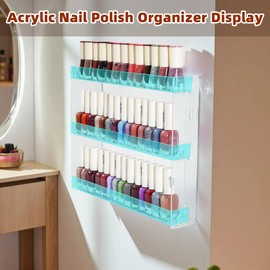 MJLDPOY Transparent Nail Polish Organizer - 3-Tier Acrylic Nail Polish Rack, Wall-Mounted Sunglass Organizer, Essential Oils Storage Shelf (3 Tiers)