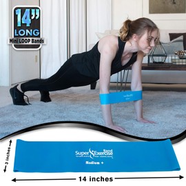 Super Exercise Band 10 Pack 14" x 3" Extra Long Full Assortment of Strengths Mini Loop Bands. Non-Latex Resistance for Fitness, Physical Therapy, Pilates, and Strength Training.