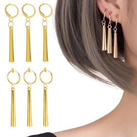 6 Sets Zoro Earrings, Gold Earrings, Golden Anime Role Play Earrings, Suitable for Anime Lovers, 3 Pierced Earrings + 3 Non-Pierced Ear Clips