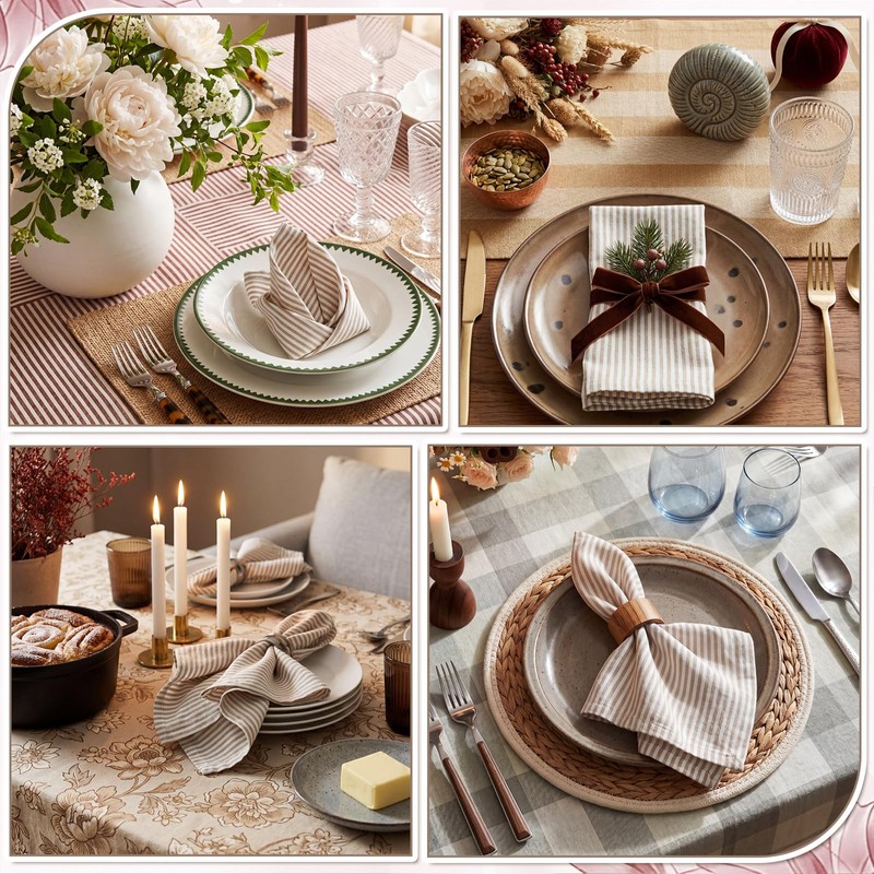 Set of 12 Brown Narrow Stripe Cloth Napkins, Linen Cloth