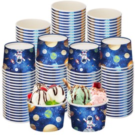 Nuanchu 100 Pcs Space Party Supplies Galaxy Ice Cream Cups Building Block Snack Cups Birthday Party Supplies Outer Space Disposable Dessert Bowls for Solar System Party, 9 oz(Space)