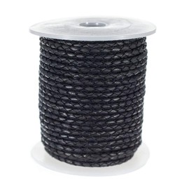 1 Roll Round Braided Cord - Folded Bolo PU Braid- Use for Necklace, Bracelets, Jewelry, Bolo Tie, and More (Black, 3mm x 10 Yards)