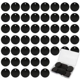 Fesorsi 50 Pack Aluminum Blank Tags, Round Metal Anodized Dog Tags Blank with Hole, Black Metal Stamping Blanks Pet ID Tag Discs Engraved Keychain for Laser Engraving, Stamping, Jewelry Making Crafts