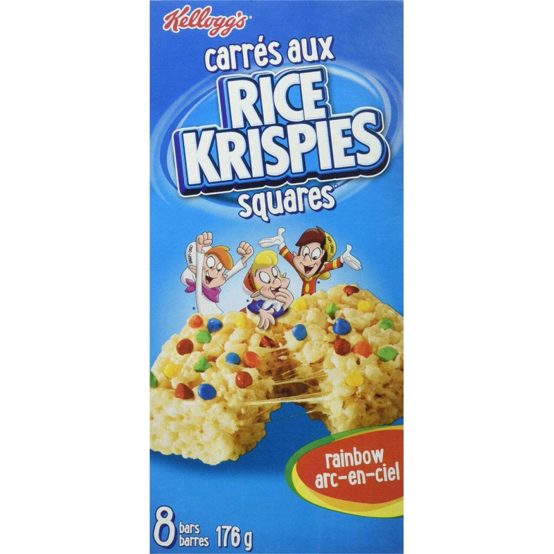 Kellogg's Rice Krispies Square Bars, 8ct, Rainbow Cereal Bars 176g/6.2oz.,