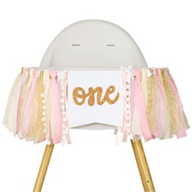 jijAcraft One High Chair Banner, Pink One High Chair Banner, Banner for Baby First Birthday, Baby Girl First Birthday Banner, Best Princess Photo Props for Babies 1st Birthday Party Decoration