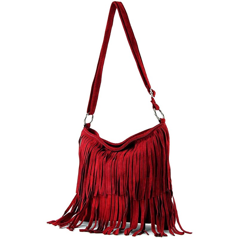 Womens Italian Real Suede Leather Fringe Tassel Shoulder Handbag Cross