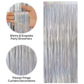 TOTAFAM 2 Pack Fringe Curtains Backdrops, Foil Fringe Curtains, Door Streamers for Birthday Wedding Bridal Shower Holiday Graduation Party Decorations, Photo Booth Backdrops Glitter Silver