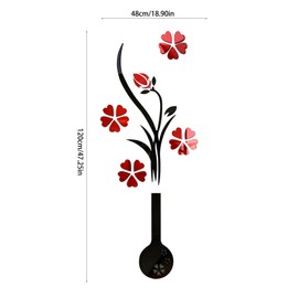 Arawat 3D Red Flower Home Wall Decor for Living Room Bathroom and Hallway 3D Wall Stickers Decal & Murals Art Sticky Mirror for Design