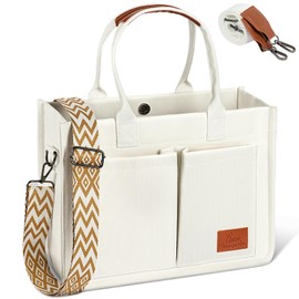 Aucuu Women's Canvas Bag, Large Handbag with 2 Adjustable Shoulder Straps, Work Bag, Shoulder Bags, 15.6 Inch Laptop Bag, Tote Bag, Women's Shoulder Bag for School, Work, Travel, #2 Cream White