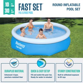 Bestway 57269E Fast Set Up 10ft x 30in Outdoor Round Inflatable Above Ground Swimming Pool Set with 330 GPH Filter Pump, Blue
