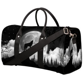 Travel Duffel Bag Wolf Moon Tree Theme Sport Tote Gym Bag Waterproof Foldable Carryon Weekend Overnight Training Handbag Sports Duffle Bags for Women Men Boys Girls