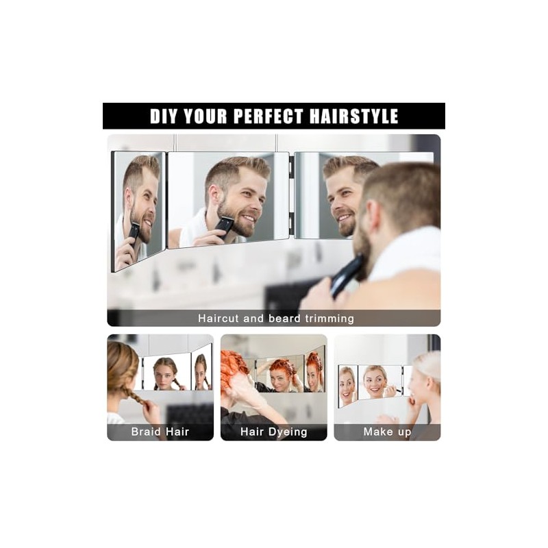 OLIBUY Espejo de 3 Vías para Cortar el Cabello Espejo