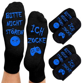Gaming Socks, Cool Gifts for Gamers, Socks with Saying "Bitte Nicht Stören Ich Game" Gift for Men, Birthday, Christmas, Small Items, Gaming, Winter Socks for Teenagers, Boys, black