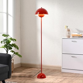 LUSTORM 1 Modern Black Tall Standing Floor Lamp, Mid Century Bud Bright Floor Lamps for Living Rooms & Bedrooms, Lighting Lamp Metal Floor Lights for Reading (Red)