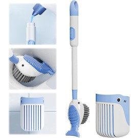 Yeanifeana Cepillo De Inodoro Baño, Juego de Portaescobillas para Inodoro de Silicona con Cepillo de Cerdas Suaves, Escobilla y Portaescobillas Juego de Portaescobillas para Inodoro de Silicona (Azul)