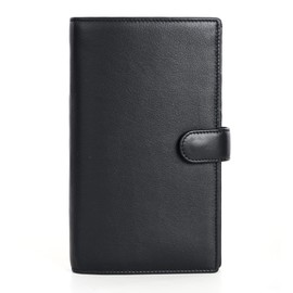 GREAT DONAK Cow Leather Family Passport Holder | Credit Cards Boarding Pass Cash Documents Holder Slots With Hidden Chain Slot | RFID Blocking Travel Wallet for Men and Women Engraved Logo - Black