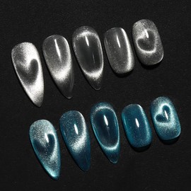 Fcozpjk Cat Eye Gel Nail Polish, 2PCS Crystal Silver Magnetic Nail Polish Lake Blue Cats Eye Gel Nail Polish Translucent Jelly Nail Gel Manicure Salon Supplies
